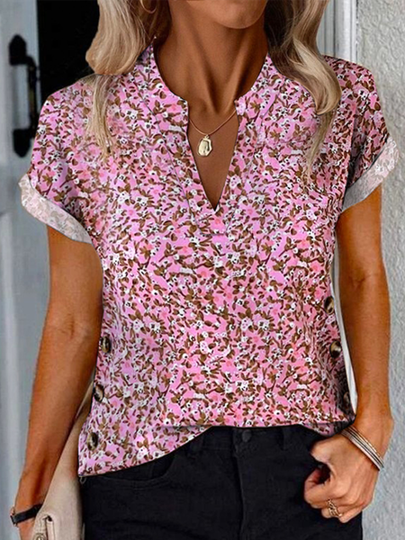 

Floral Stand Collar Casual Shirt, Red, Shirts & Blouses