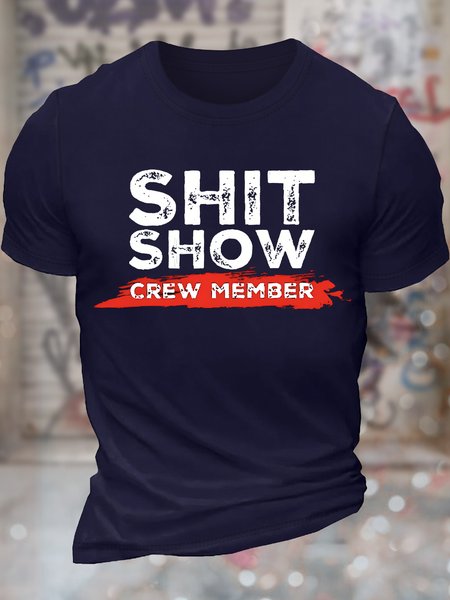 

Men's Funny Shit Show Crew Member Graphic Printing Casual Cotton Crew Neck T-Shirt, Purplish blue, T-shirts