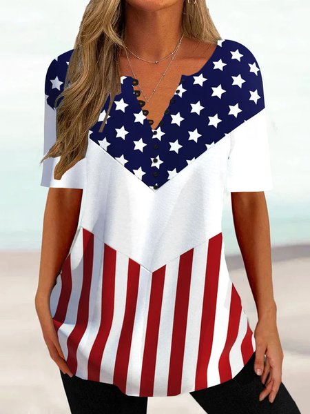 

Casual V Neck America Flag Blouse, Red, Shirts & Blouses