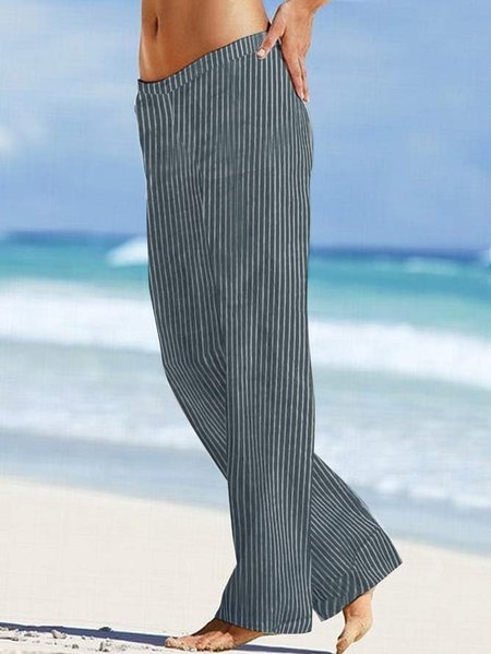 

Geometric Linen Cotton Pants, Gray, Pants
