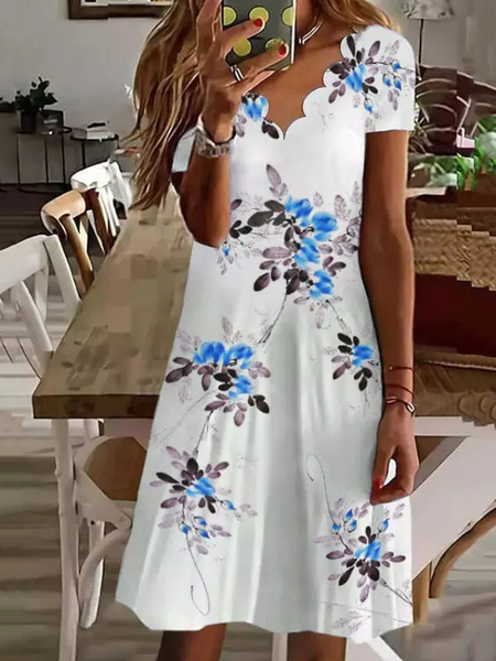 

Casual Floral Shell Neck Knit Dress, White, Dresses