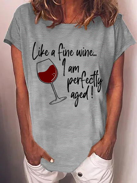 

Women's Funny Word Like a Fine Wine I'm Perfectly Aged Cotton-Blend Casual Loose T-Shirt, Gray, T-shirts