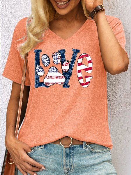 

Women's Dog Lover Patriotic Print Casual V Neck T-Shirt, Orange, T-shirts