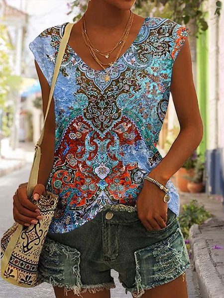 

Vintage Loose V Neck Tank Top, Red, Tanks & Camis
