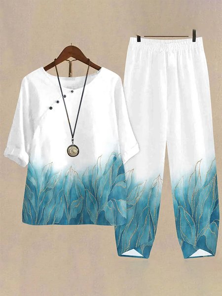 

Ombre Casual Loose V Neck Two-Piece Set, Blue, Suit Set