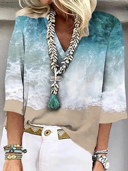 

Plus size Loose Vacation Shirt, Blue, Shirts & Blouses