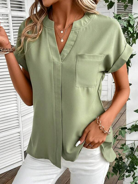 

Casual Plain Shirt Collar Blouse, Green, Shirts & Blouses