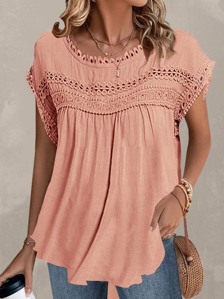 

Womens Loose Crew Neck Plain Casual Shirt, Pink, Shirts & Blouses