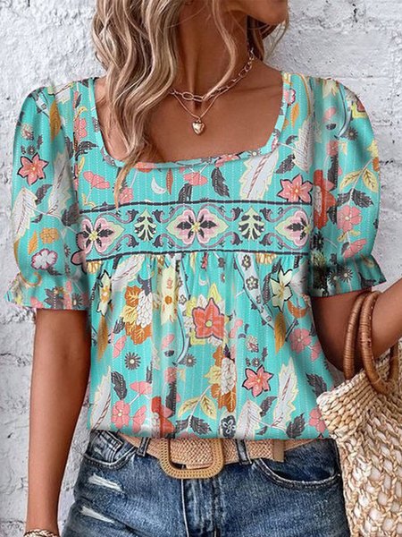 

Floral Elegant Shirt, Blue, Shirts & Blouses