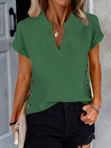

Buttoned Casual Cotton Loose Shirt, Green, Shirts & Blouses