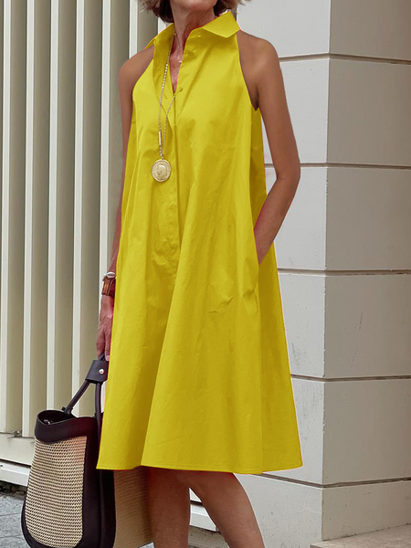

Urban Loose Sleeveless Short Shirt Dress, Yellow, Mini Dresses