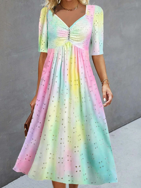 

Casual V Neck Ombre Dress With No Belt, Green, Dresses
