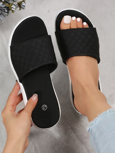 

Women Comfy Plaid Sports Slippers, Black, Slippers