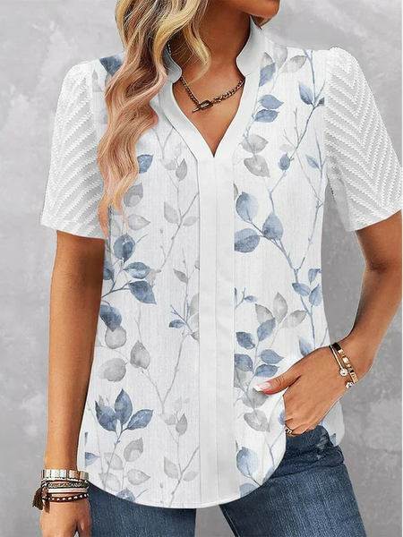 

Casual Floral V Neck Loose Shirt, White, Shirts & Blouses