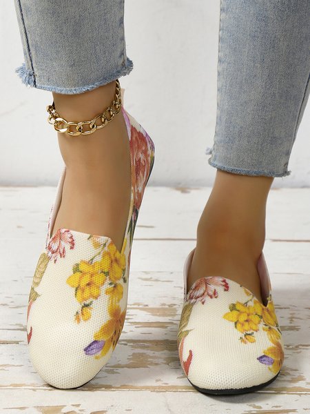

Breathable Floral Print Casual Slip On Shoes, As picture, Flats