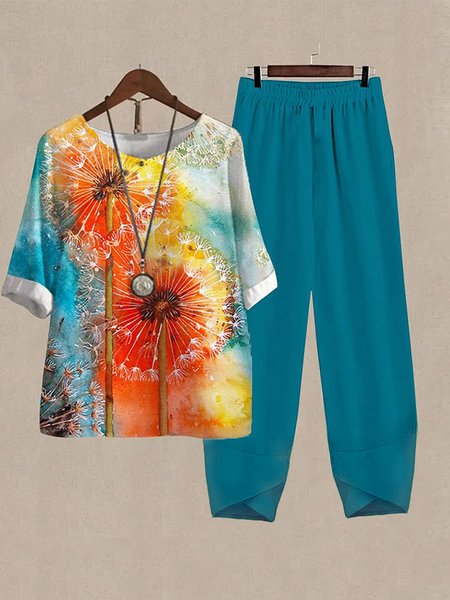 

Dandelion V Neck Casual Loose Two-Piece Set, Dark blue, Suit Set