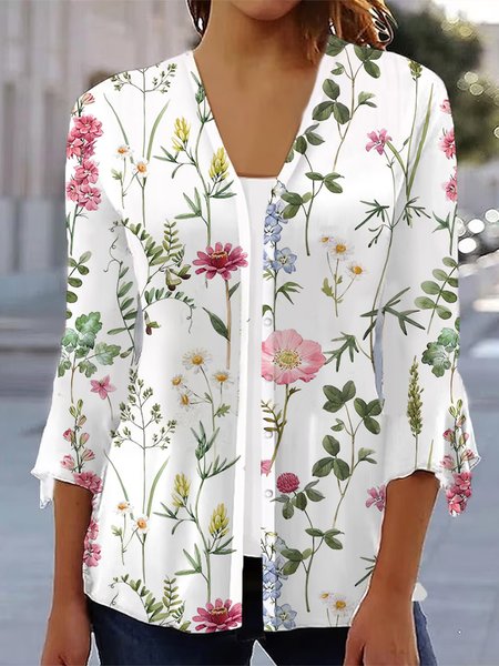 

Casual Floral Loose Shirt, White, Shirts & Blouses