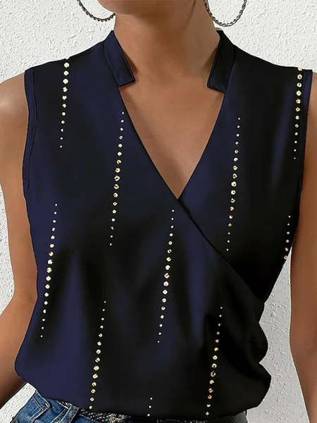 Loose Casual V Neck Shirt, Blue, Tanks & Camis