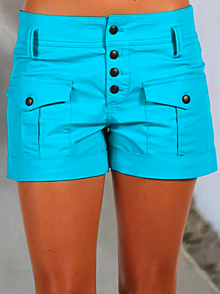 

Cotton Casual Buttoned Flap Pocket Button Fly Cuff Hem Shorts, Blue, Shorts
