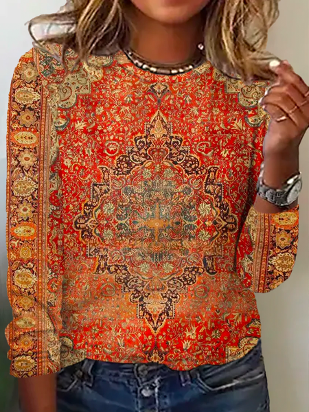 

Plus size Ethnic Crew Neck Casual T-Shirt, Orange, T-Shirts