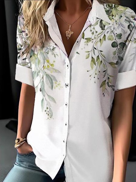 

Shirt Collar Loose Leaf Casual Blouse, Green, Shirts & Blouses