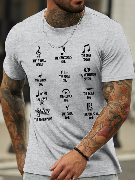 

Men's Funny Symbol Music Crew Neck Casual Text Letters T-Shirt, Light gray, T-shirts