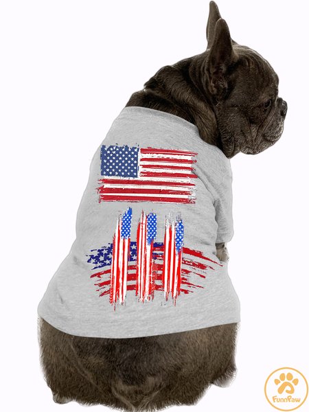 

Dog American Flag Puppies Independence Day Flag Day Cute T-Shirt, Gray, Pet T-shirts