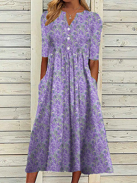 

Casual Floral Dress, Purple, Casual Dresses
