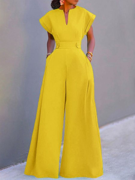 

Plain Vacation Regular Fit Jumpsuit, Yellow, Jumpsuits