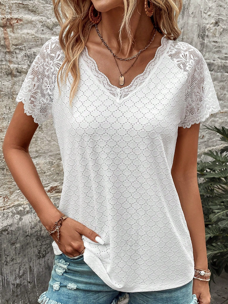 

Casual Regular Fit V Neck Plain T-Shirt, White, T-Shirts