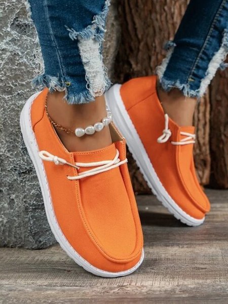 

Orange Casual Plain Color Massage Insole Sports Sailing Shoes, Flats