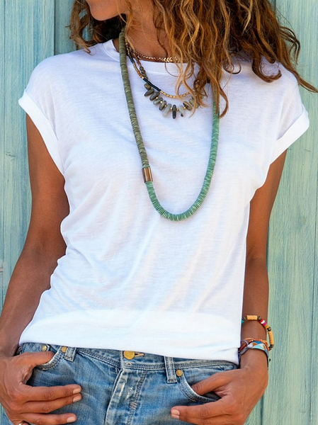 

Plain Crew Neck Loose Casual Shirt, White, Shirts & Blouses