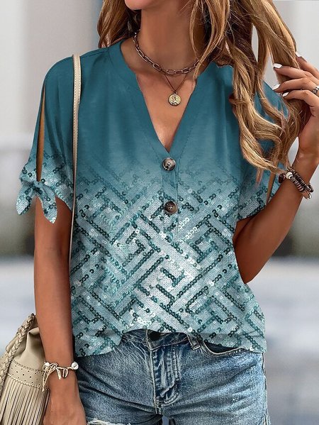 

Casual Gradient Pattern Loose T-Shirt, Blue, T-Shirts