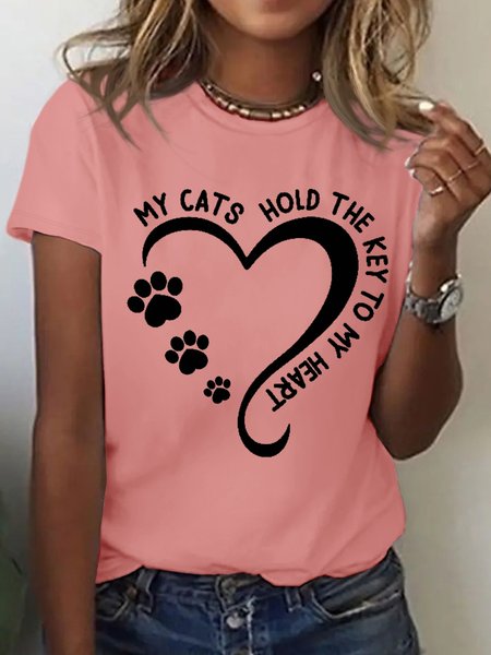 

Women's Casual Cotton My Cat Holds The Key T-Shirt, Pink, T-shirts