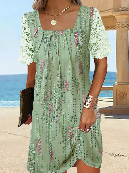 

Square Neck Ombre Loose Casual Dress With No Belt, Green, Dresses