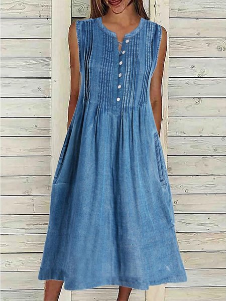 

Casual Denim Blue Loose Tank Dress, Dresses