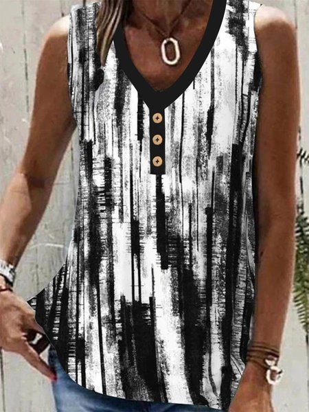 

Casual Color Block Loose Buttoned Tank Top, Black-white, Tanks & Camis