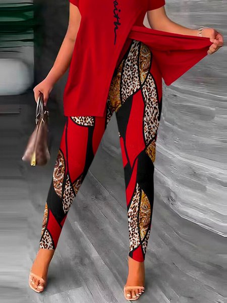 Abstract Tight Casual Pants, As picture, Pants