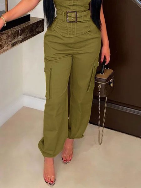 

Urban Loose Plain Cargo Pants, As picture, Cargo Pants