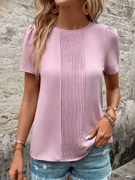 

Plain Crew Neck Loose Casual Shirt, Pink, Shirts & Blouses