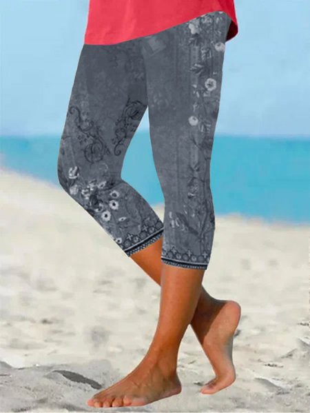 

Plus Size Loose Floral Casual Jersey Leggings, Gray, Leggings