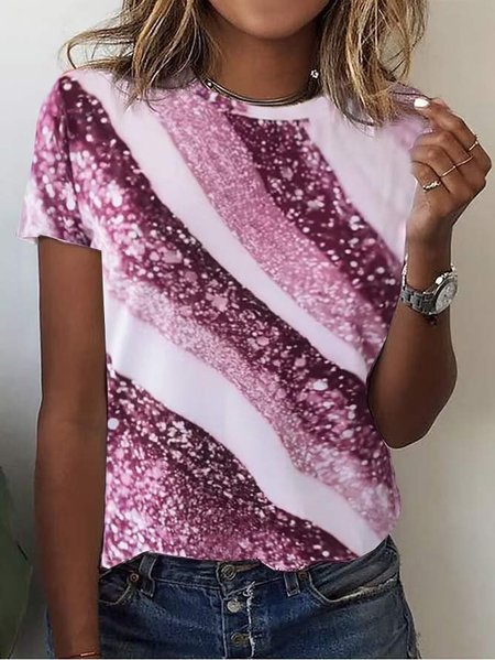 

Loose Casual Gradient Pattern Graphic Print T-Shirt, Pink, T-Shirts