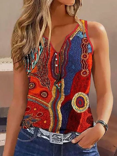 

Ethnic Casual Regular Fit Tank Top, Red, Tanks & Camis