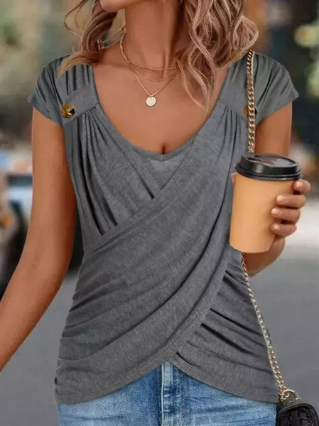 

Loose Casual Plain V Neck Shirt, Gray, Shirts & Blouses