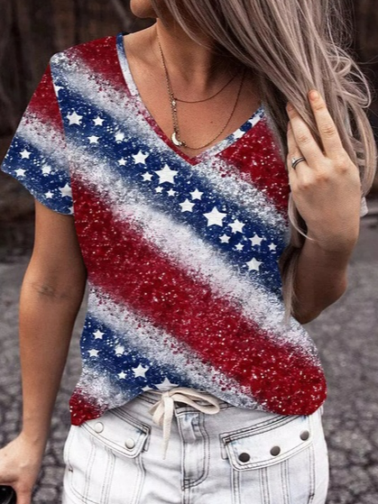 

Casual V Neck Loose Geometric Shirt, Red, Shirts & Blouses