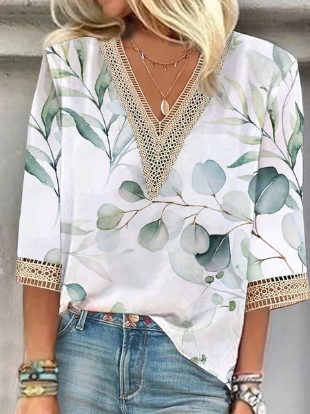 Womens Casual Loose V Neck Shirt