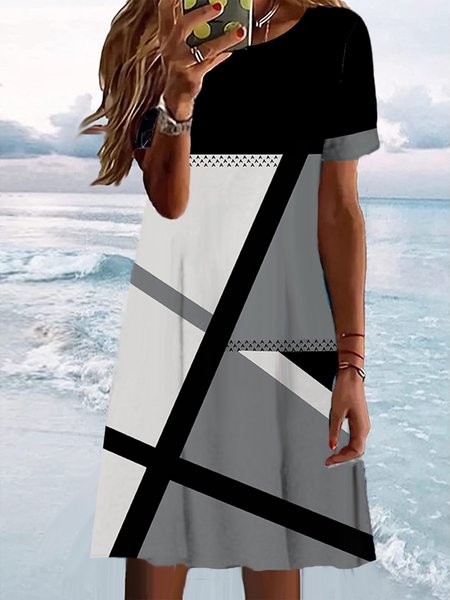 

Color Block Casual Loose Crew Neck Dress, Black-white, Dresses