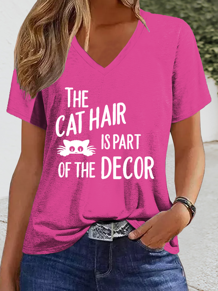 

Women's Cat Lover The Cat Hair Is Part Of The Decor Regular Fit Casual T-Shirt, Rose red, T-shirts