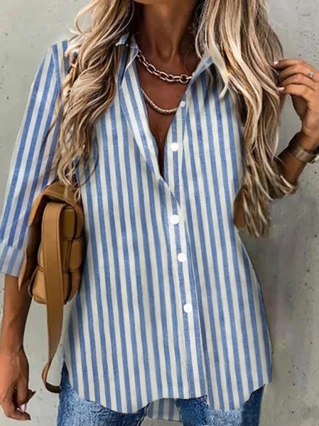 

Striped Loose Casual Shirt Collar Blouse, Stripe, Shirts & Blouses