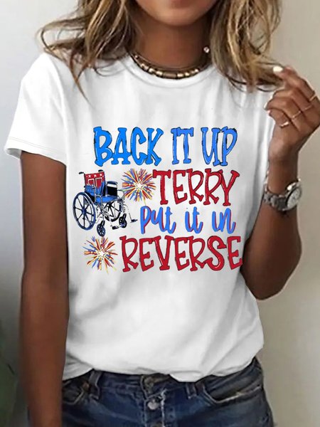 

Women's Cotton Back It Up Terry Put in Reverse Fireworks Independence Day Patriotic T-Shirt, White, T-shirts